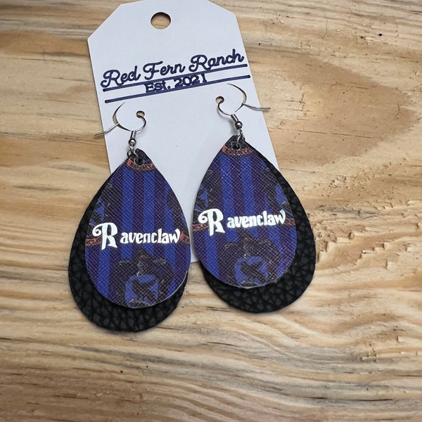 Harry Potter Ravenclaw house faux leather earrings/ blue and silver/ Rowena Ravenclaw/ nickel free