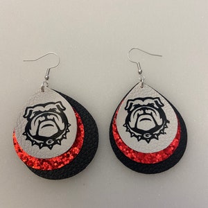 UGA Bulldog Earrings/University of Georgia/ Go Dawgs/football/spirit wear/faux leather/nickel free