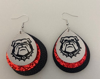 UGA Bulldog Earrings/University of Georgia/ Go Dawgs/football/spirit wear/faux leather/nickel free