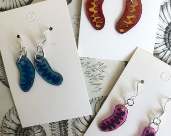 Mitochondria Cell Organelle Earrings | Silver Plated Science Jewellery, Biology Teacher Gift