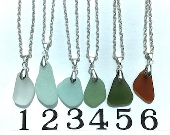 Handmade Sea Glass Pendant Necklace | Silver-Plated Chain, English Coast