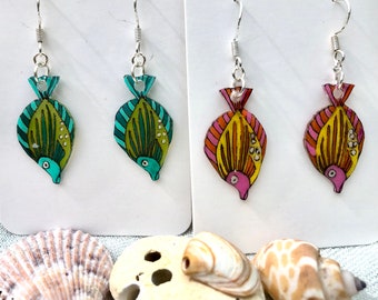 Hand Drawn Tropical Fish Earrings | Science Jewellery | Marine Biology Teacher Gift