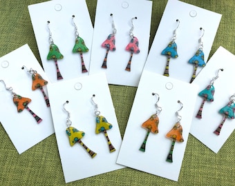 Handmade Psychedelic Mushroom Earrings | Hippie Boho Toadstool Jewelry