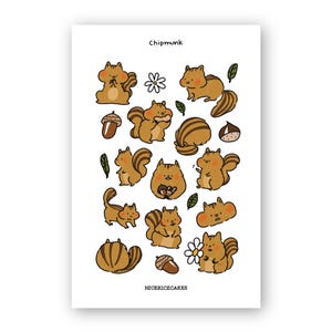 journal friendly sticker sheet : chipmunks/ squirrels/ animals/ sticker sheet/ washi stickers