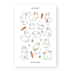 journal friendly Sticker Bogen : White Rabbit/ Rabbit/ Hasen/ Kanninchen/ Tiere/ Washi Sticker Bogen