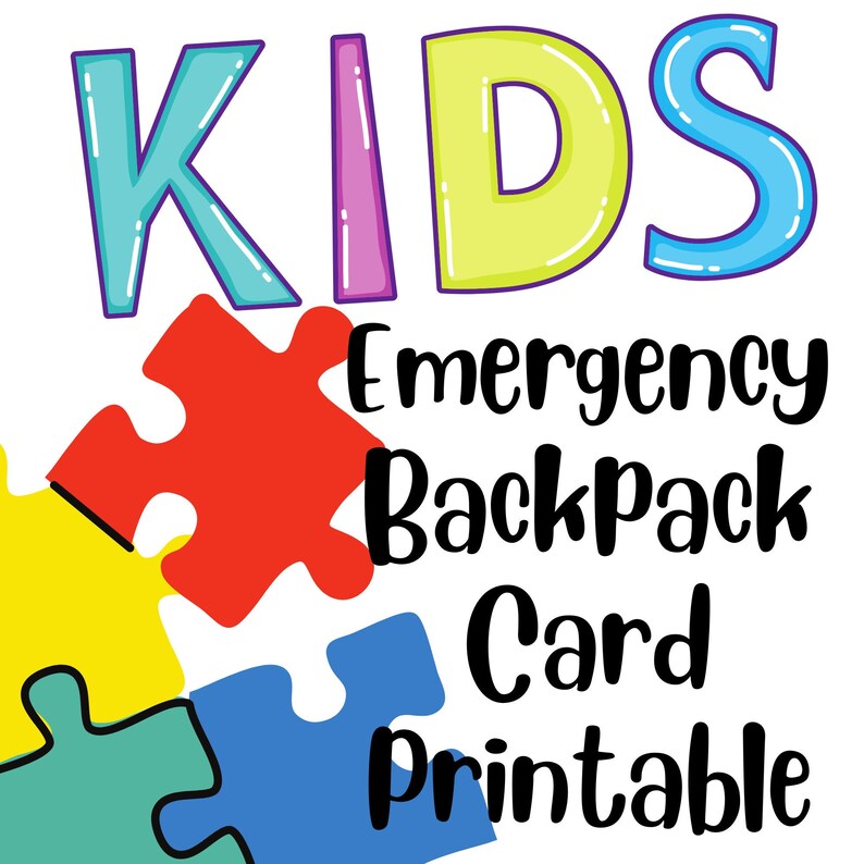 Kids Emergency Backpack Card Etsy