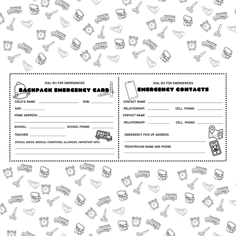 Kids Emergency Backpack Card Etsy