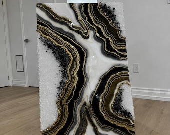 Large Geode Resin Wall Art, Inspired Crystals Epoxy Painting, Coloured Abstract Artwork (38x24")