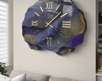 Handmade Geode Resin Wall Clock- Purple & Gold