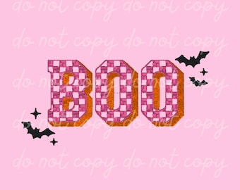 Boo Checkered Embroidery Design: Retro Halloween Pattern (Digital Download)