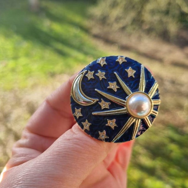 Broche ciel étoilé-broche pour femmes-bijou pour femmes-bijou soleil-bijou lune-broche perle-broche bleu-broche strass-broche étoile.