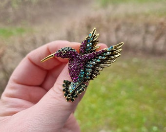 Broche Colibri Strass Broche Oiseau Broche Vintage