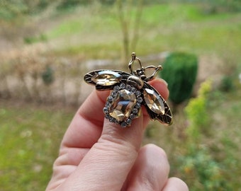 Bee Brooch Insect Brooch Golden Rhinestone Brooch