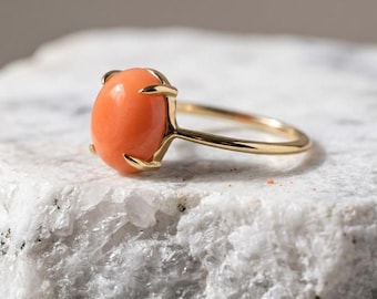 Genuine Natural Mediterranean Sea Orange Coral Ring• Astrology Purpose Moonga Ring• Gold Filled Coral Ring• Coral Ring