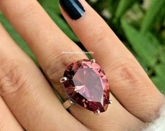 Natural Alexandrite Pear Cut Ring, June Birthstone Gift, 925 Sterling Silver Engagement Ring for Women, Art Deco Jewelry