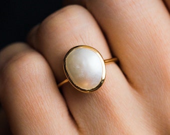 Pearl Ring Fresh Water Pearl Ring Dainty Pearl Ring Beaded Pearl Ring Bridesmaid Gift Gift For Her Halloween Gift • HR1P3