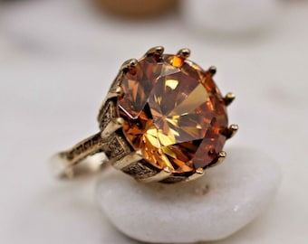 Natural Golden Topaz Ring • Citrine Birthstone Stacking Ring • 925 Sterling Silver • Handmade Jewelry