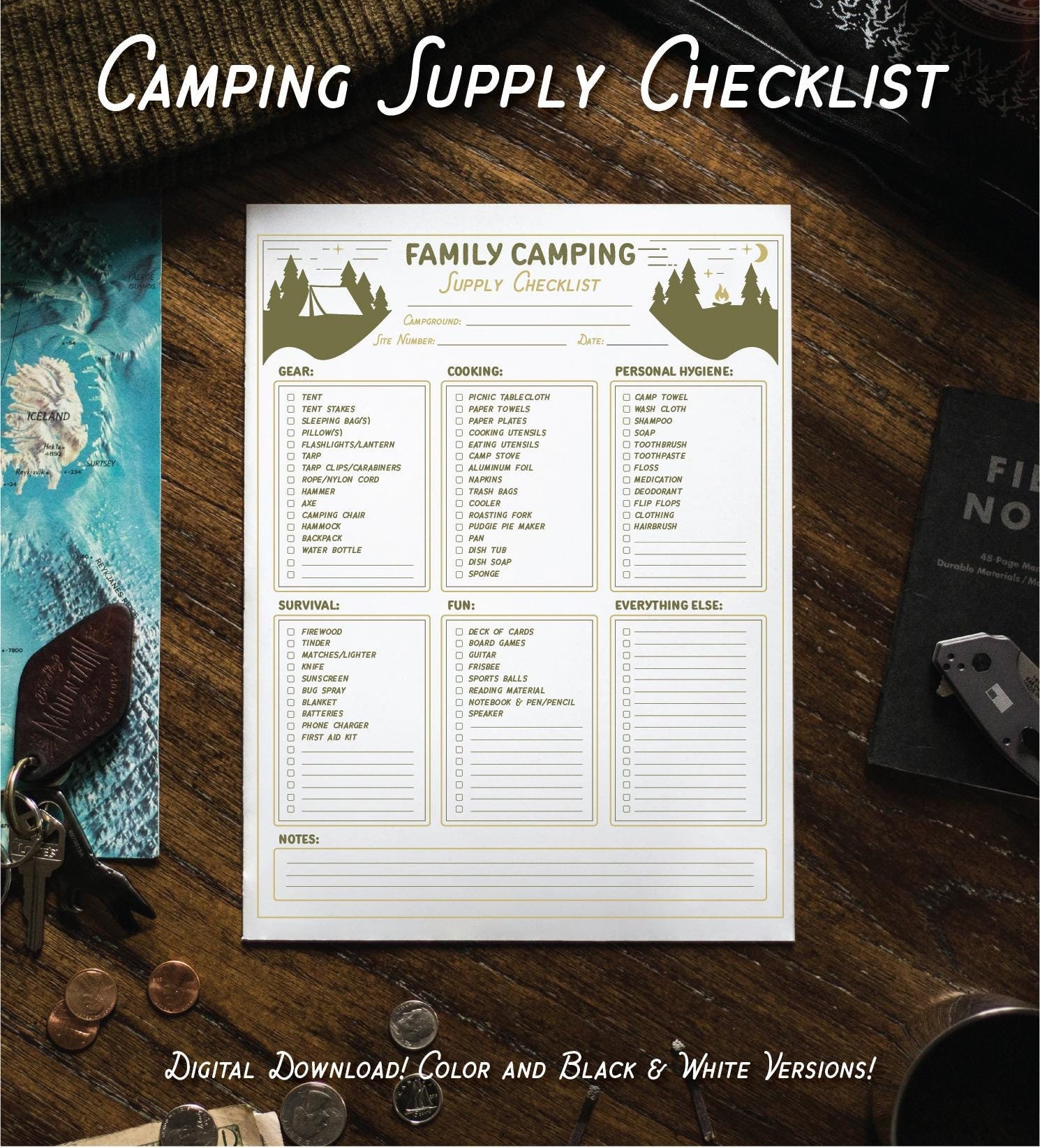 Family Camping SUPPLY CHECKLIST Digital Download Campout Supplies Camp
