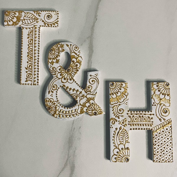 Henna Designed Mini Wooden Letters / Hand Painted / Decor / Wooden Decor / Mehndi / Henna Letter