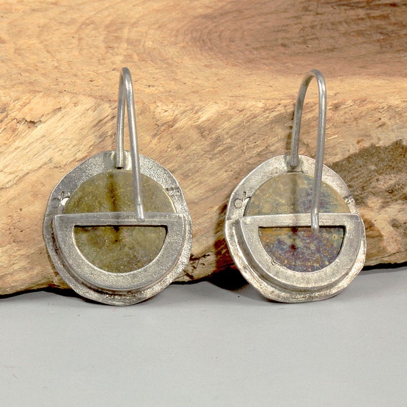 Vintade designer swing earrings Crumpled silver e… - image 5