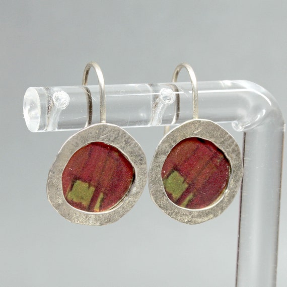 Vintade designer swing earrings Crumpled silver e… - image 1