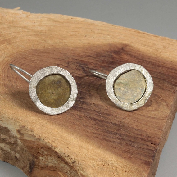Vintade designer swing earrings Crumpled silver e… - image 8