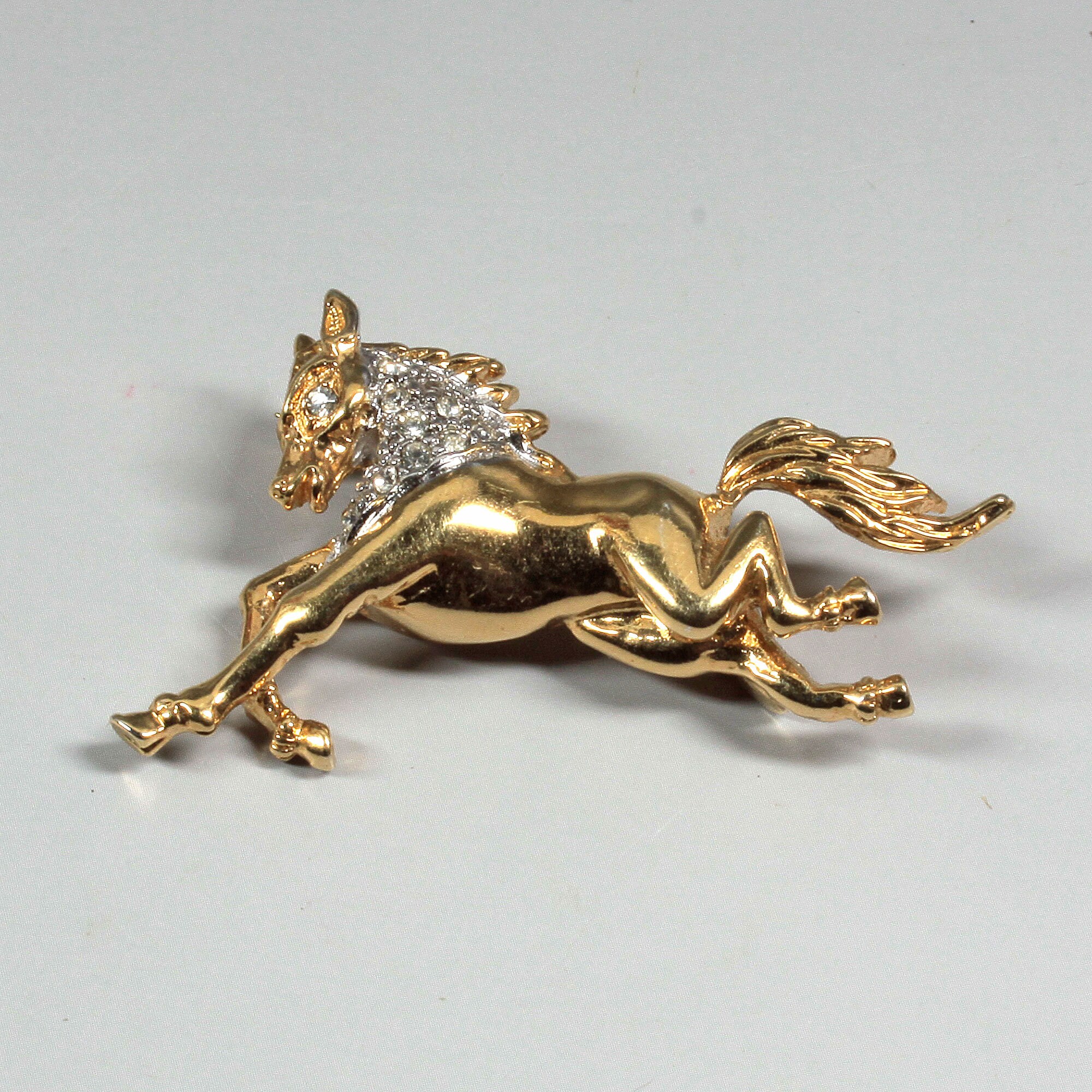Vintage Gold Tone Horse Brooch Femme Men Golden Horse Memory Brooch