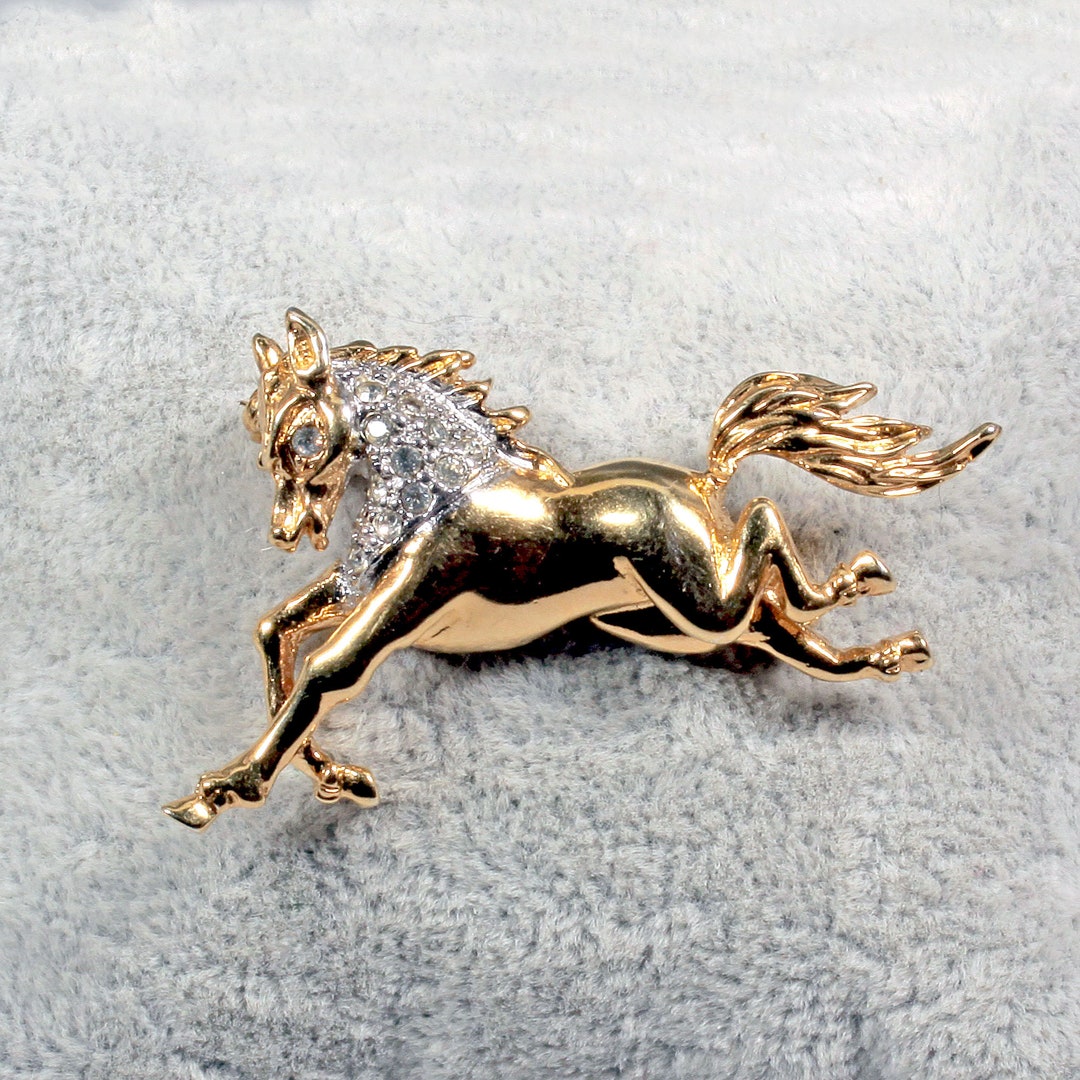 Vintage Gold Tone Horse Brooch Femme Men Golden Horse Memory Brooch
