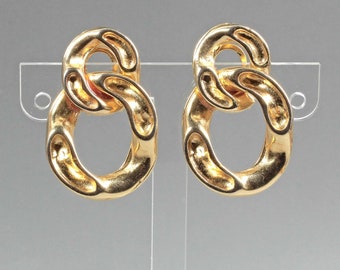 Infinity golden clipon Eight elegant clipon earrings Crumpled earrings femme Retro earrings 90s 1990 disco earrings non pierced ears