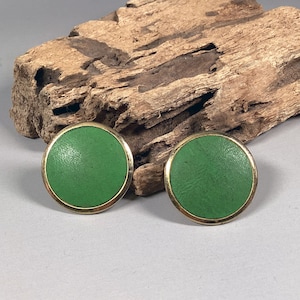 Vintage green circle clip on Italy Two color retro big clips Disco elite big clip ons 80s Green gold clipon