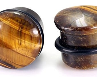 Organic Tiger's Eye Stone O-Ring Gauges/Plugs/Tunnels 2 Piece (1 Pair) (A/2/2/29)