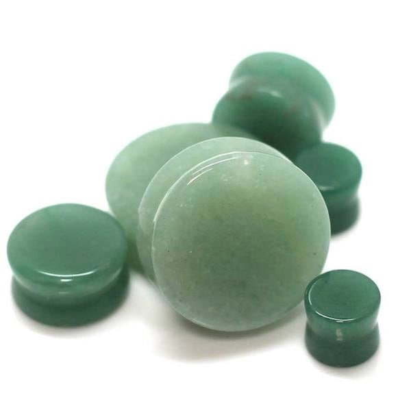 Jade Stone Organic Double-Sided Flare Gauges/Plugs/Tunnels 2 Pieces (1 Pair) (A/2/2/30)