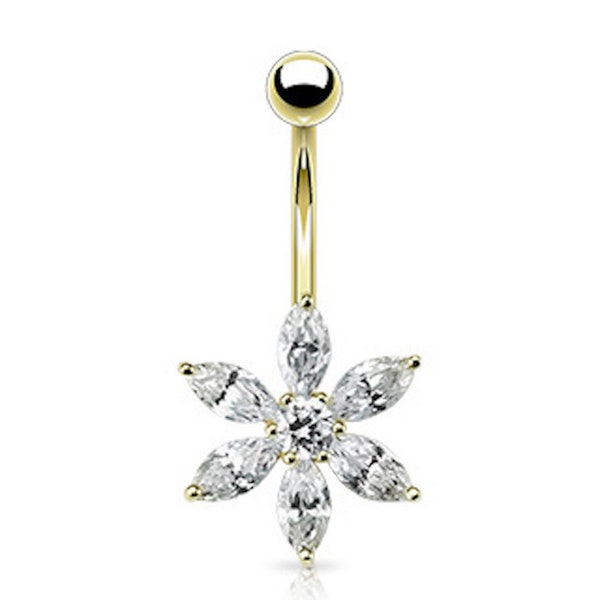 24K Gold Stylized D Basic Belly Ring 14G (1.6MM) (B/1/7/194) (Clear)