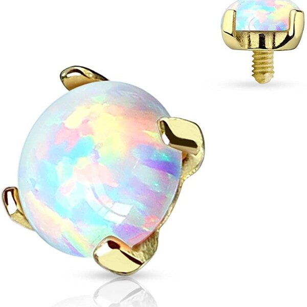 Dermal 14K Gold Plated White Opal Prong Setting (4mm) 14G (1.6MM) & 16G (1.2MM)