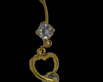 24K Gold Diamond Heart Belly Ring 14G (1.6MM) (B/1/7/185) (Clear)