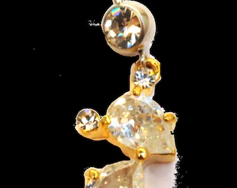 24K Gold Mouse Dangle Belly Ring 14G (1.6MM) (B/1/7/193) (Clear)