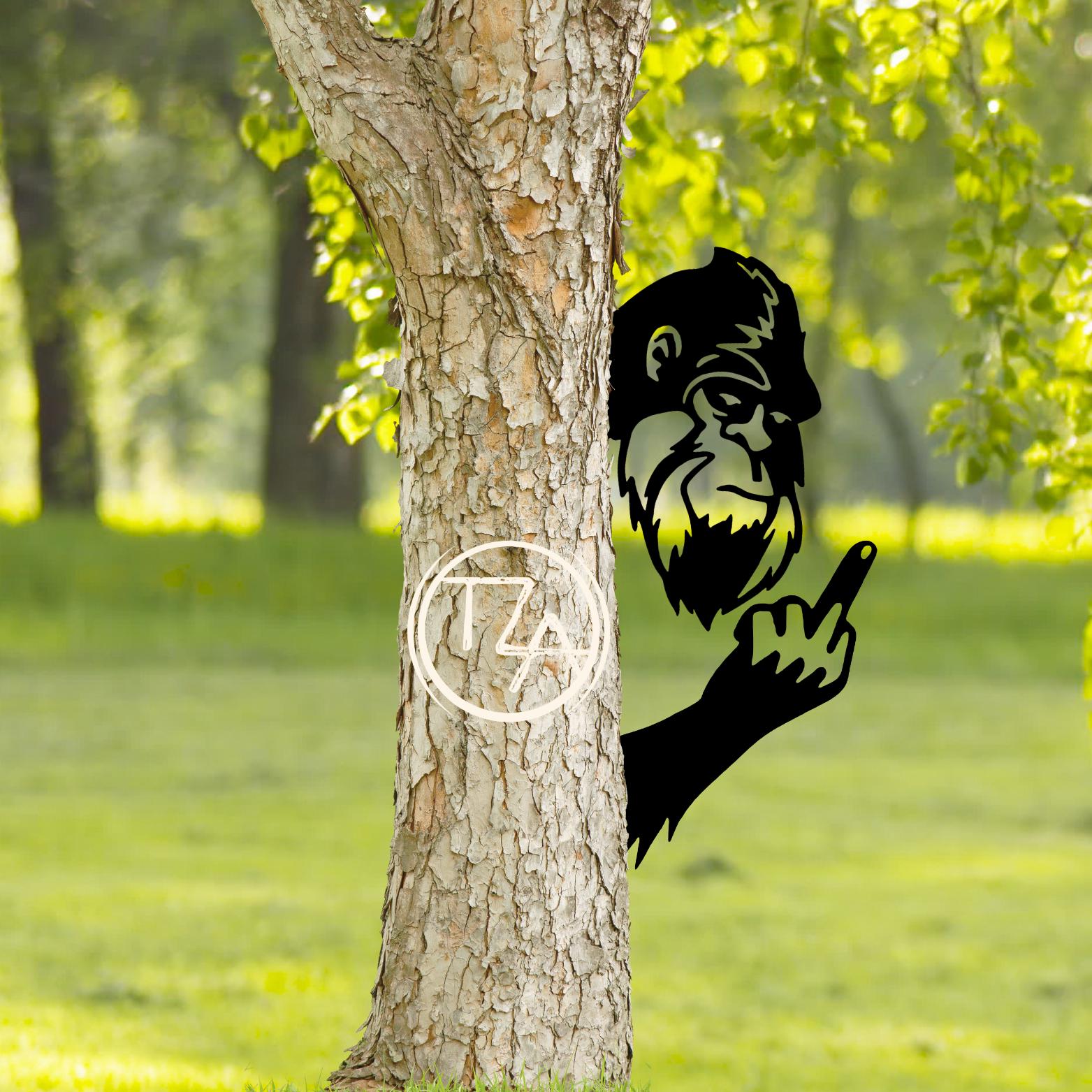 Peek-A-Boo Bigfoot Flipping the Bird Metal Sign - Sasquatch Tree or Post Mountable Decor