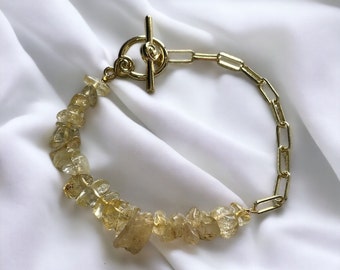 Citrine chip beaded, Paperclip chain bracelet