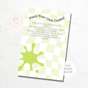 DIGITAL 'PYO Cookie Kit' instruction backing card | 6 x 4 | Single sided design | Instant download | Green checker paint splat