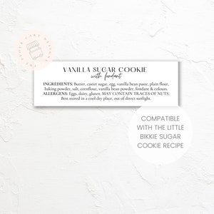DIGITAL Ingredients label | Printable | Single sided | Instant download | Suitable for the LITTLE BIKKIE sugar cookie recipe