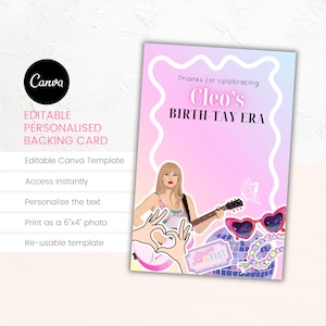 Birthday ERA Swiftie inspired personalised cookie backing card | Editable CANVA template | Instant download | 6"x4" design