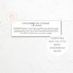 DIGITAL Ingredients label | Printable | Single sided | Instant download | Suitable for the LITTLE BIKKIE gingerbread recipe