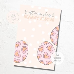 Carta di supporto per biscotti DIGITALE "Auguri di Pasqua e baci di coniglietto" / 6 x 4 / Design su un solo lato / Download istantaneo / Uova rosa pastello con cuori