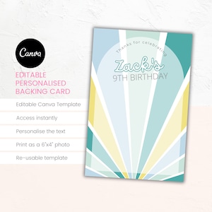 Green blue burst personalised cookie backing card | Editable CANVA template | Instant download | 6"x4" design