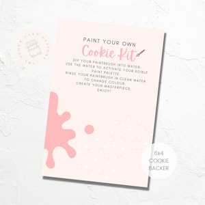 Tarjeta de respaldo de instrucciones DIGITAL 'PYO Cookie Kit' / 6 x 4 / Diseño de una cara / Descarga instantánea / Salpicadura de pintura rosa
