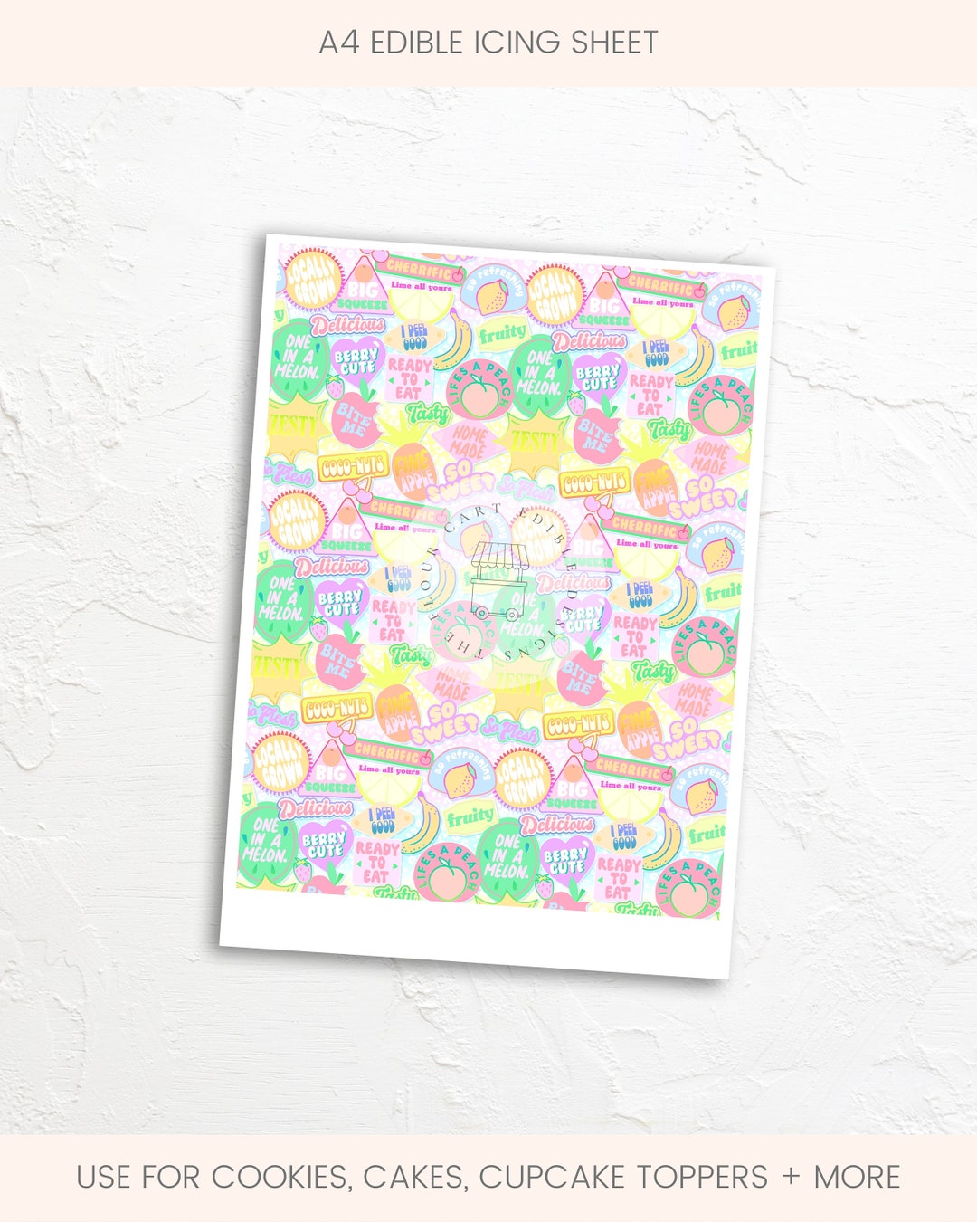 Cutie Fruity Sweet Puns A4 Edible Icing Sheet Premium Frosting Sheet