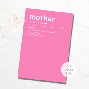 Tarjeta de respaldo de galleta DIGITAL 'Feliz Día de la Madre' / 6 x 4 / Diseño de una sola cara / Descarga instantánea / Definición de madre rosa y blanco