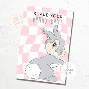 DIGITALE Ostern 'Shake your bunny tail' Cookie Backing Card | 6 x 4 | Einseitiges Design | Sofortiger Download | Pastellrosa Karo