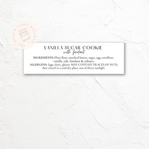 DIGITAL Ingredients label | Printable | Single sided | Instant download | Suitable for the Preppy Kitchen FREE sugar cookie recipe