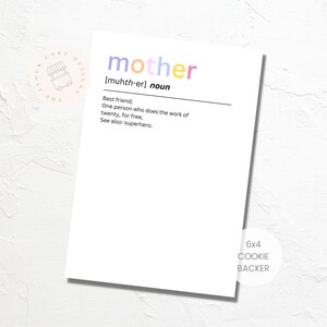 Tarjeta de respaldo de galleta DIGITAL 'Feliz Día de la Madre' / 6 x 4 / Diseño de una sola cara / Descarga instantánea / Definición de madre colorida